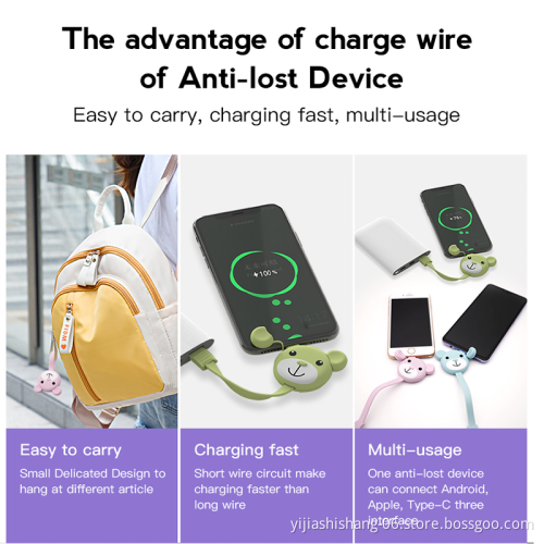 3 in 1 Keychain Data Usb Charging Cable TypeC Micro Anti-lost Cell Phone Location Key Finder Pet GPS Tracking Device For iphone